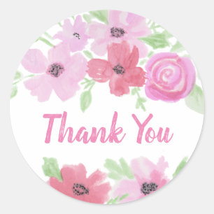Sticker Rond Merci Jolie aquarelle rose Floral B