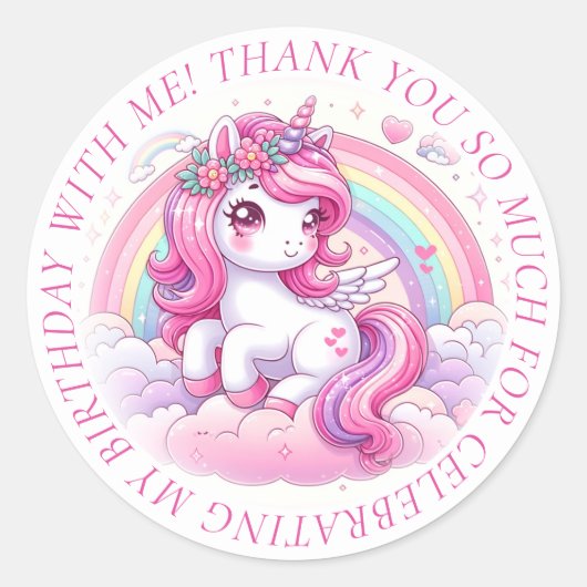 Sticker Rond Merci jolie licorne rose (Devant)
