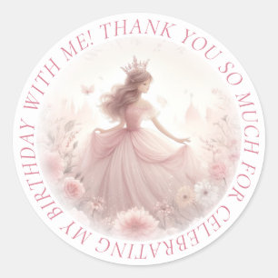Sticker Rond Merci jolie princesse rose