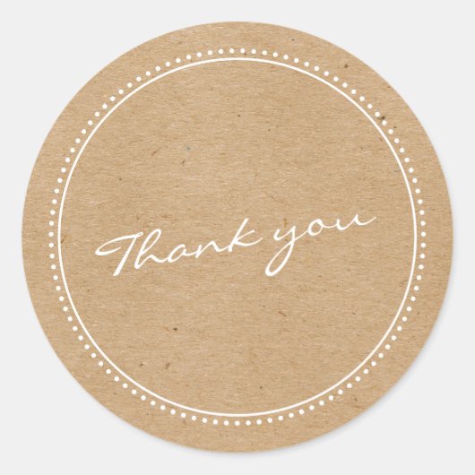 Sticker Rond Merci Kraft rustique Lettrage de script pointillé (Devant)