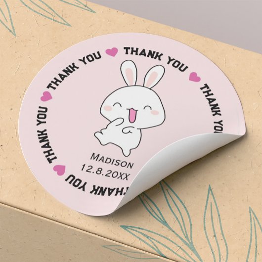 Sticker Rond Merci lapin mignon