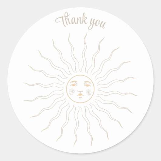 Sticker Rond Merci ligne or dessin face rétro soleil (Devant)