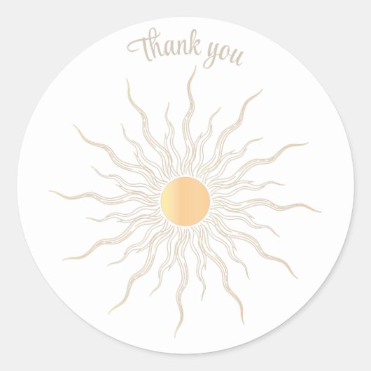 Sticker Rond Merci ligne or dessin soleil éclat soleil (Devant)