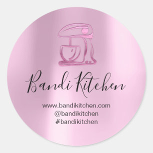 Sticker Rond Merci Logo Cuisine Cuisine Boulangerie rose douce