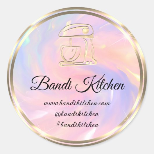 Sticker Rond Merci Logo Cuisine Cuisine Chef Holographe rose (Devant)