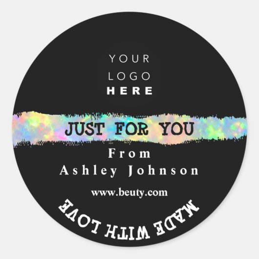 Sticker Rond Merci Logo Fabriqué Avec Love Stroke Holographe No (Devant)