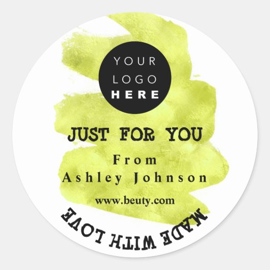 Sticker Rond Merci Logo Fabriqué Avec Love Strokes Vert Blanc (Devant)