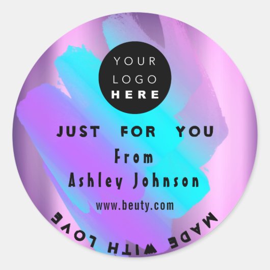 Sticker Rond Merci Logo Holographe Fabriqué Avec Love Blue Stro (Devant)