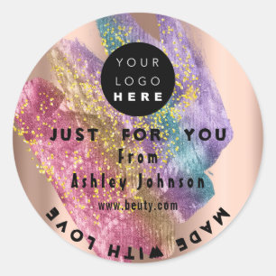 Sticker Rond Merci Logo Holographe Fabriqué Avec Love Rose Stro