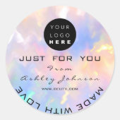 Sticker Rond Merci Logo Holographe Fabriqué Rose Bleu Nom (Devant)