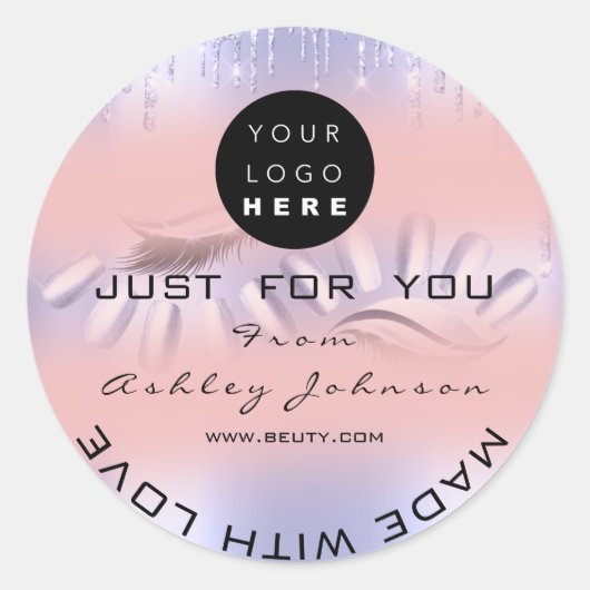 Sticker Rond Merci Logo Nails Lashes Rose Ombre Purple (Devant)