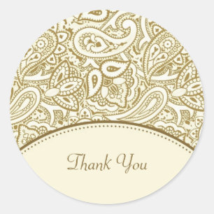 Sticker Rond Merci Luxe Or et ivoire Paisley Damask