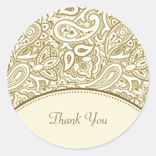 Sticker Rond Merci Luxe Or et ivoire Paisley Damask (Devant)