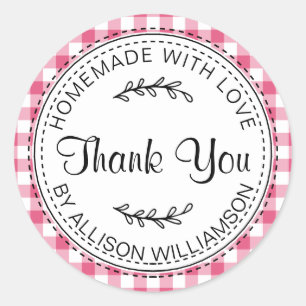 Sticker Rond Merci maison rustique Hot rose Motif chèque