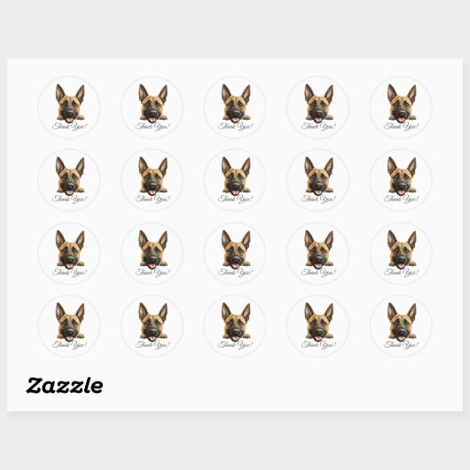 Sticker Rond Merci Malinois de Chien mignon (Feuille)