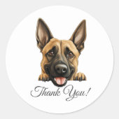 Sticker Rond Merci Malinois de Chien mignon (Devant)