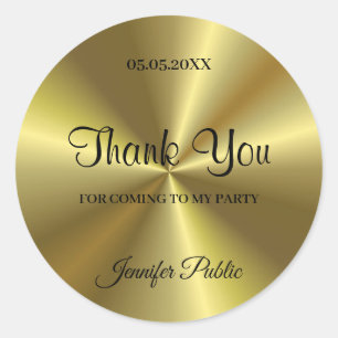 Sticker Rond Merci manuscrit Script Texte Partie Faux Or