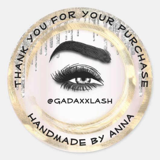Sticker Rond Merci maquillage Artiste Lash Pink Gold (Devant)