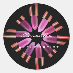 Sticker Rond Merci maquillage Logo Rose Black Lipstick