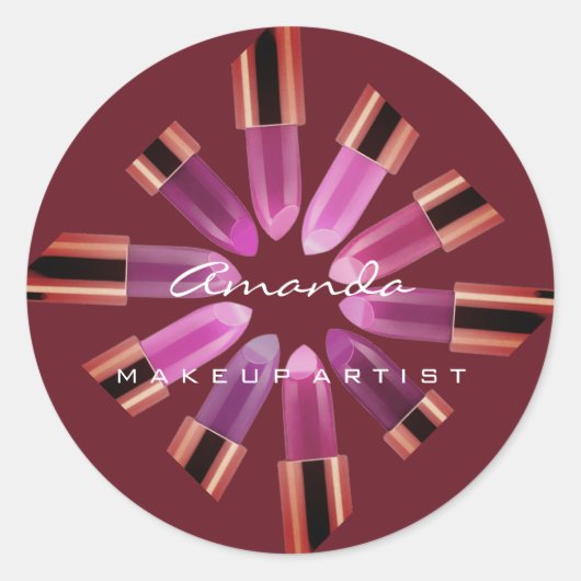 Sticker Rond Merci maquillage Logo Rose Rouge Pinky Lipstick (Devant)
