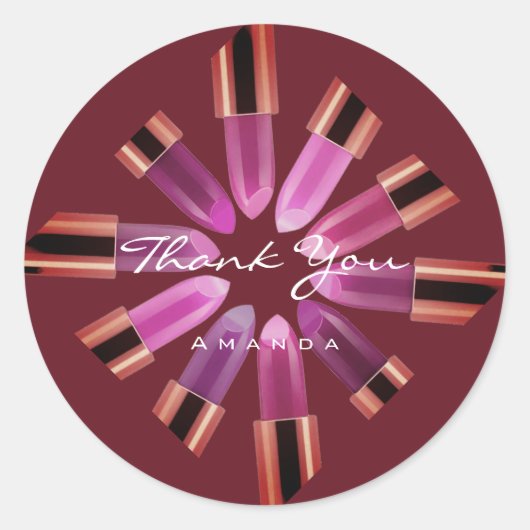 Sticker Rond Merci maquillage Logo Rose rouge rose lèvre (Devant)