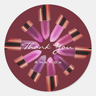 Sticker Rond Merci maquillage Logo Rose rouge rose lèvre