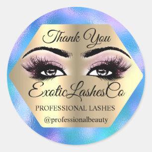 Sticker Rond Merci maquillage yeux bleu rose