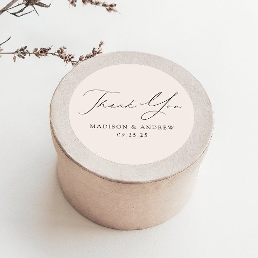 Sticker Rond Merci Mariage à crème élégante moderne