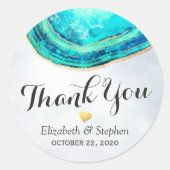 Sticker Rond Merci mariage Aquarelle Turquoise Gold Agate Géode (Devant)