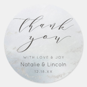 Sticker Rond Merci Mariage argenté bleu Ombre Dusty