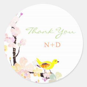 Sticker Rond Merci Mariage aux oiseaux de printemps