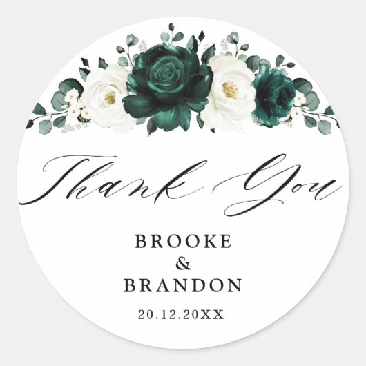 Sticker Rond Merci Mariage blanc Emerald Green Eucalyptus (Devant)