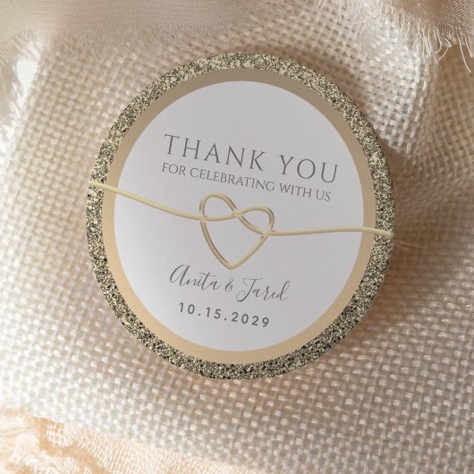 Sticker Rond Merci Mariage blanc et or