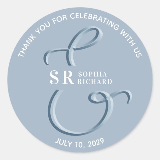 Sticker Rond Merci Mariage bleu Dusty (Devant)