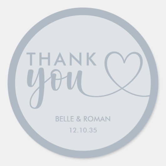 Sticker Rond Merci Mariage bleu Dusty moderne Favoriser (Devant)