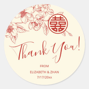 Sticker Rond Merci Mariage chinois Magnolia