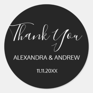 Sticker Rond Merci Mariage classique en noir et blanc