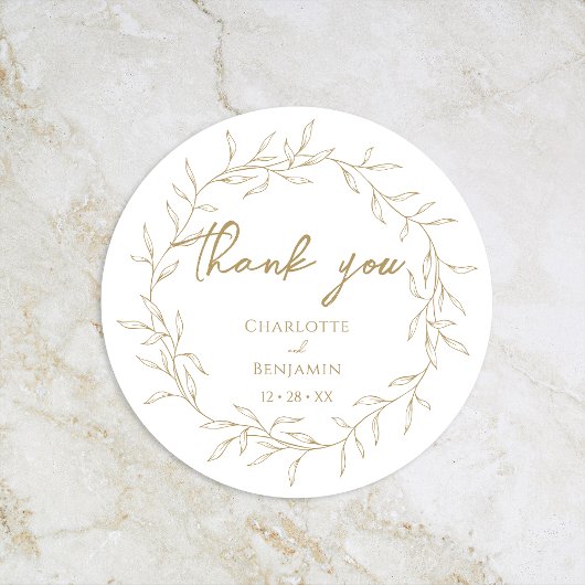 Sticker Rond Merci Mariage classique Gold Green