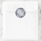 Sticker Rond Merci mariage damask bleu foncé et argent (Sac)