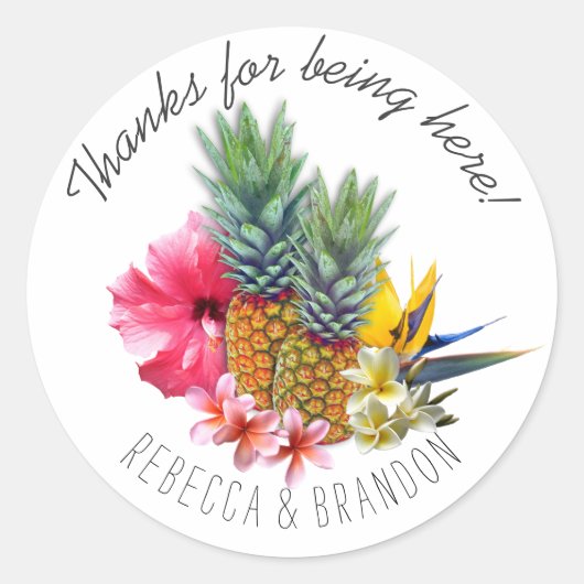 Sticker Rond Merci Mariage d'ananas hawaïen (Devant)
