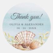 Sticker Rond Merci Mariage d'aquarelle de plage (Devant)