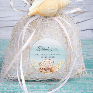 Sticker Rond Merci Mariage d'aquarelle de plage