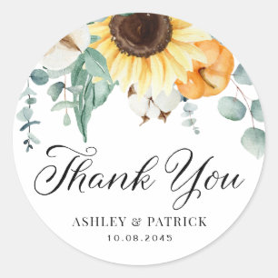 Sticker Rond Merci Mariage de automne citrouille et tournesol