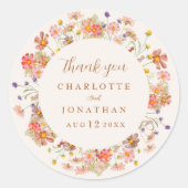 Sticker Rond Merci Mariage de automne floral Boho (Devant)