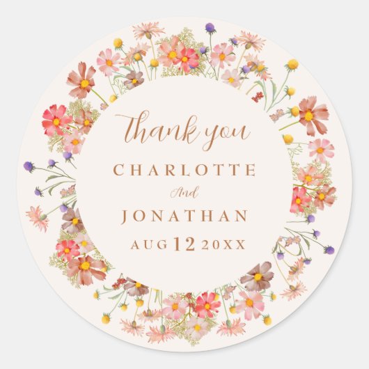 Sticker Rond Merci Mariage de automne floral Boho (Devant)