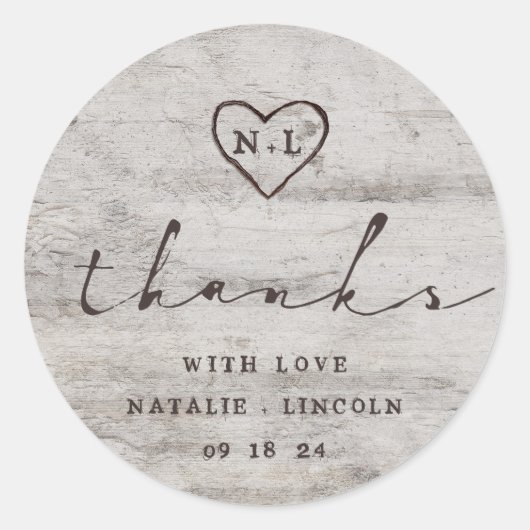 Sticker Rond Merci Mariage de Birch Tree  de charançon sculpté (Devant)