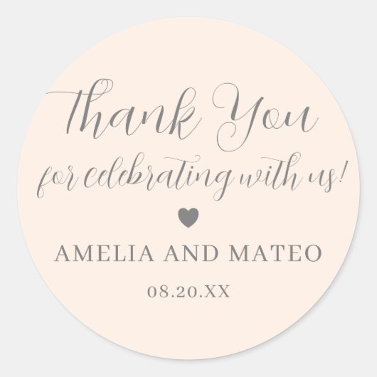 Sticker Rond Merci Mariage de calligraphie rose pâle Favoriser (Devant)