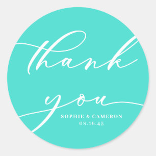 Sticker Rond Merci Mariage de calligraphie Turquoise