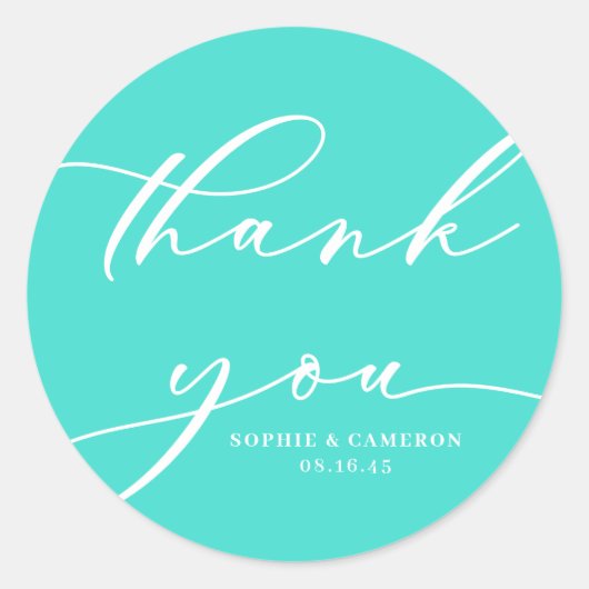 Sticker Rond Merci Mariage de calligraphie Turquoise (Devant)