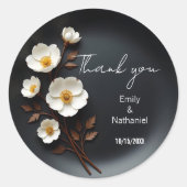 Sticker Rond Merci Mariage de charbon et d'anémone blanc (Devant)